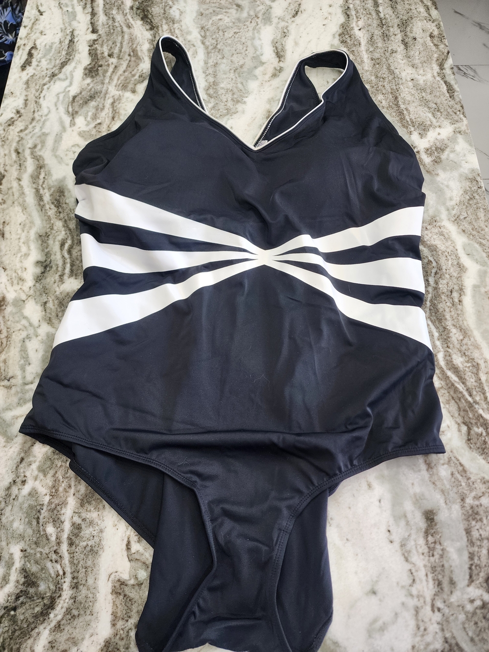 Roaman's Navy and White One-Piece Swimsuit